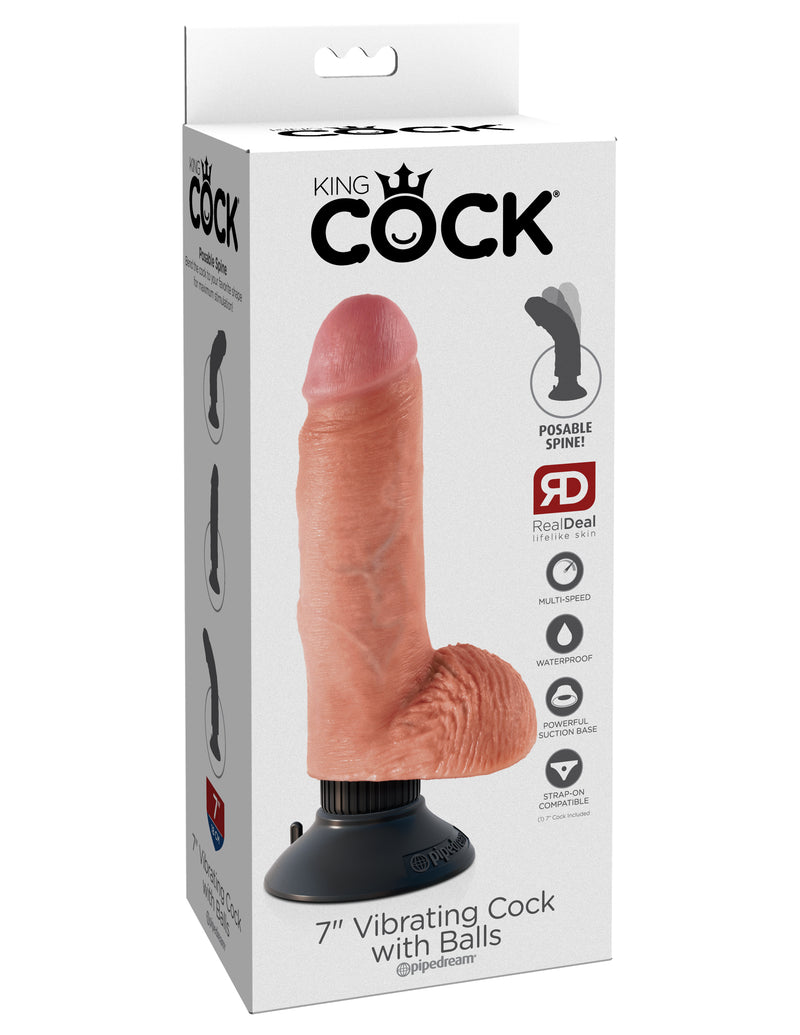 King Cock 7in Cock W/balls Flesh Vibrating