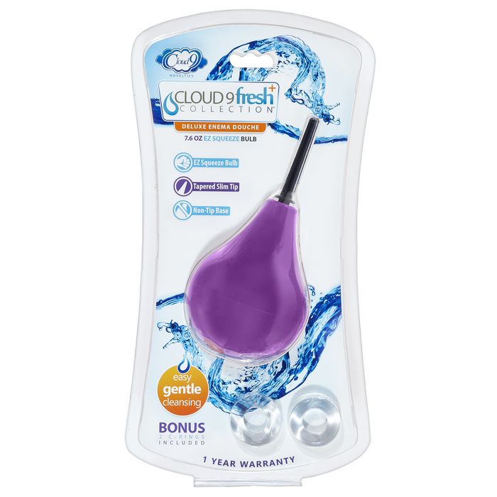 Cloud 9 Fresh + Deluxe Anal Soft Tip Enema Douche 7.6 Oz W/ Ez Squeeze Bulb & 2 C-rings - GreatEagleInc