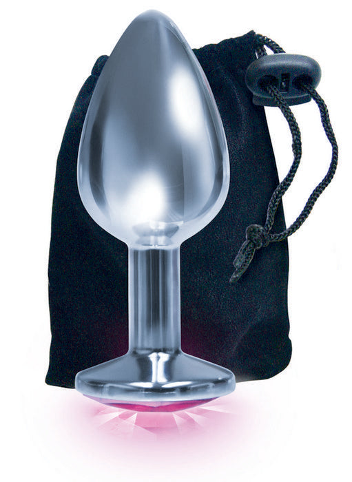 9's Silver Starter Bejeweled Steel Plug Pink