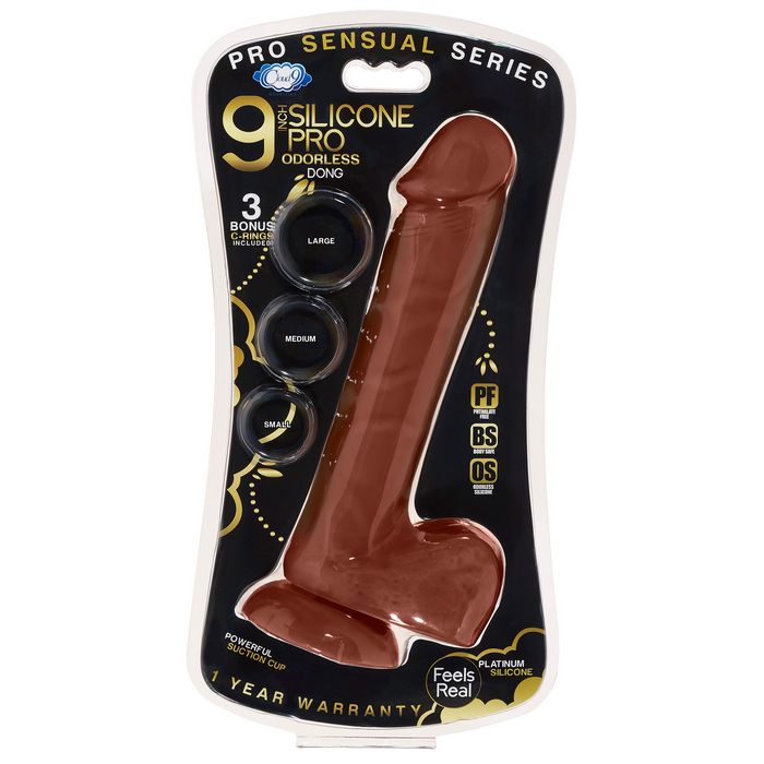 Pro Sensual Premium Silicone Dong W/ 3 C Rings 9 " Brown