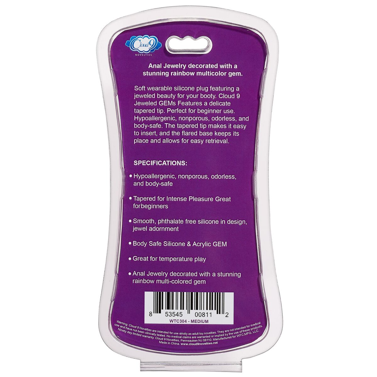 Cloud 9 Gems Black Silicone Anal Plug - GreatEagleInc