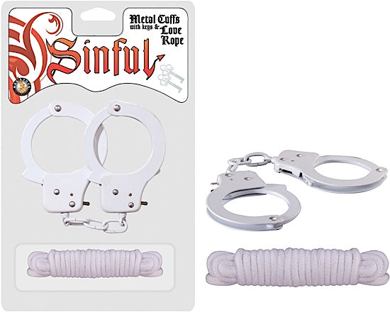 Sinful Metal Cuffs W/love Rope