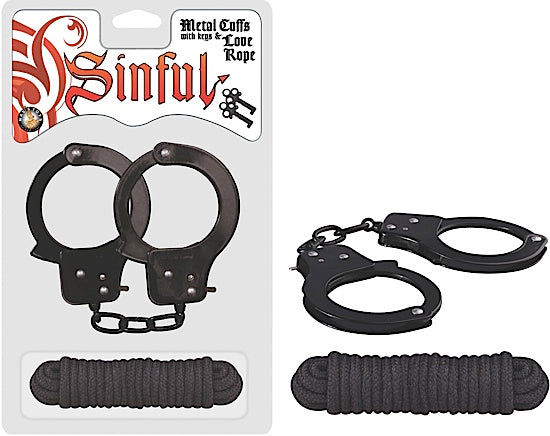 Sinful Metal Cuffs W/love Rope