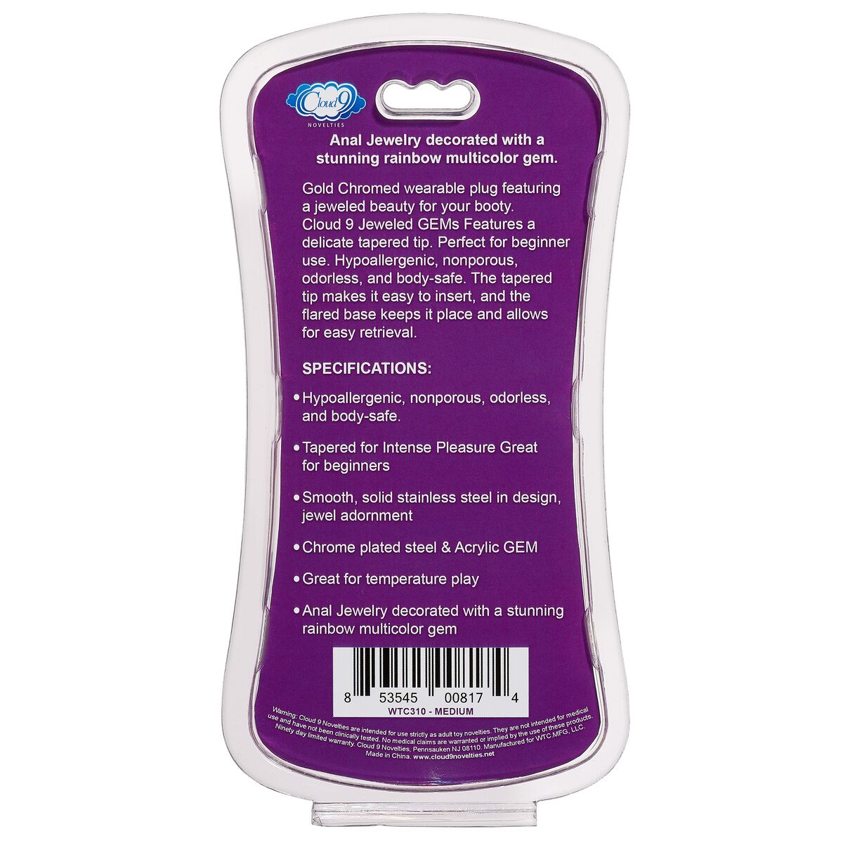 Cloud 9 Gems Gold Anal Plug - GreatEagleInc