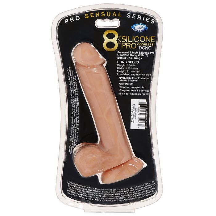 Pro Sensual Premium Silicone Dong W/ 3 C Rings Tan 8 " - GreatEagleInc