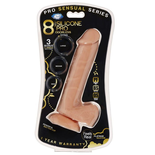 Pro Sensual Premium Silicone Dong W/ 3 C Rings Tan 8 " - GreatEagleInc