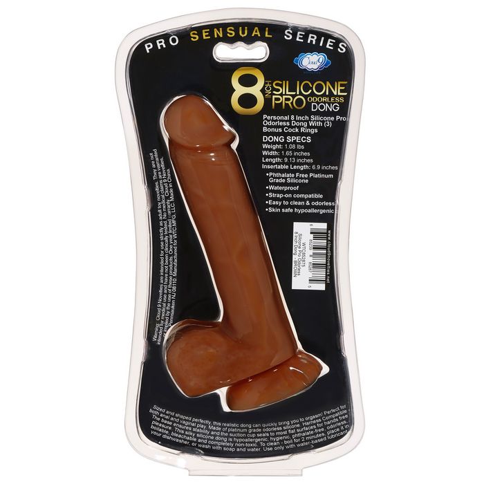 Pro Sensual Premium Silicone Dong W/ 3 C Rings Brown 8 " - GreatEagleInc