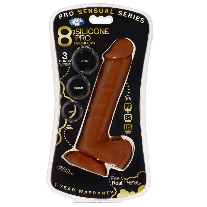 Pro Sensual Premium Silicone Dong W/ 3 C Rings Brown 8 " - GreatEagleInc