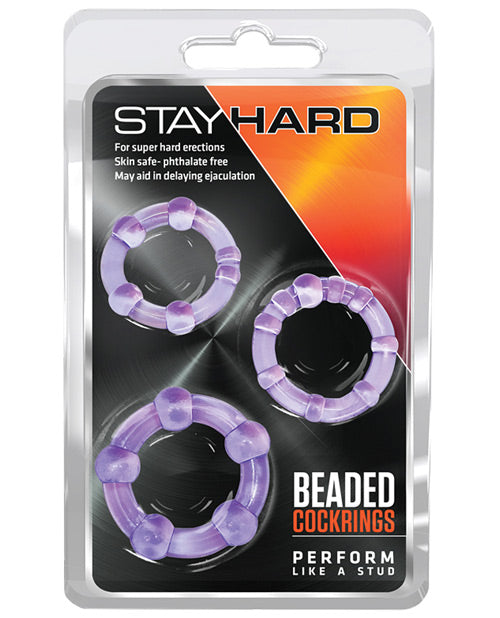 Blush Stay Hard Beaded Cock Rings 3 Pack - Blue Purple