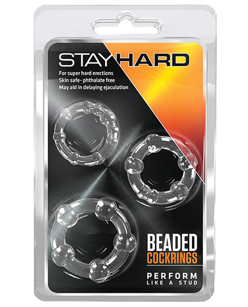 Blush Stay Hard Beaded Cock Rings 3 Pack - Blue Clear