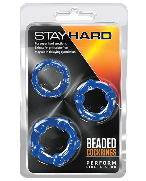 Blush Stay Hard Beaded Cock Rings 3 Pack - Blue Blue