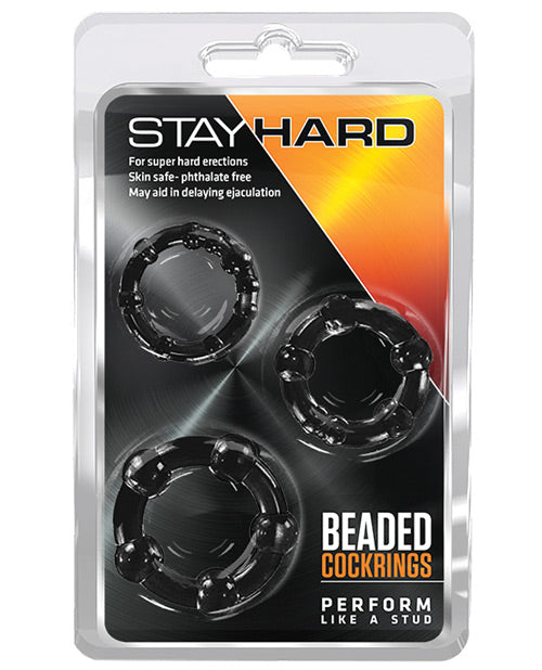 Blush Stay Hard Beaded Cock Rings 3 Pack - Blue Black