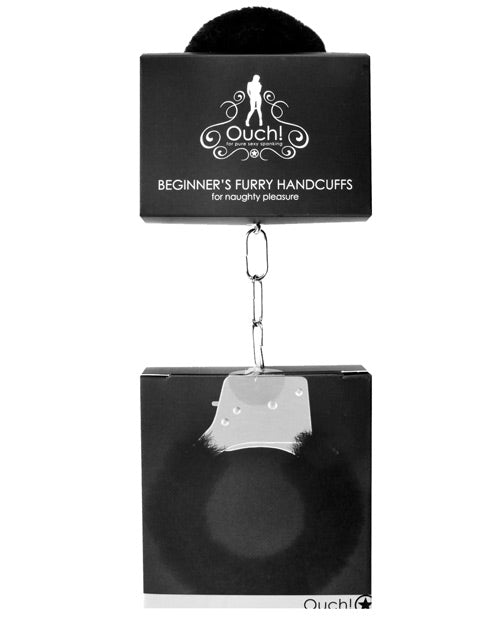 Shots Ouch Beginner's Handcuffs Furry - Black - GreatEagleInc