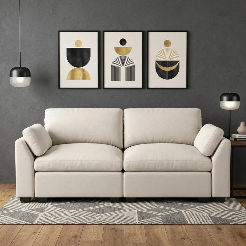 75" Beige and Black Velvet Modular Loveseat Homeroots Living Room