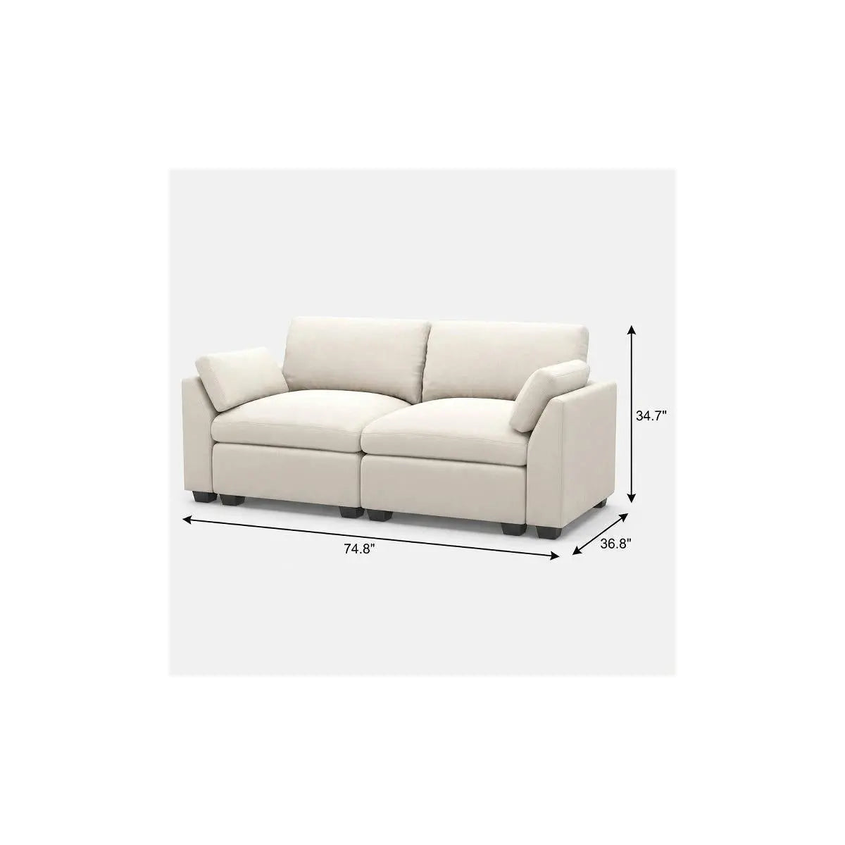 75" Beige and Black Velvet Modular Loveseat Homeroots Living Room