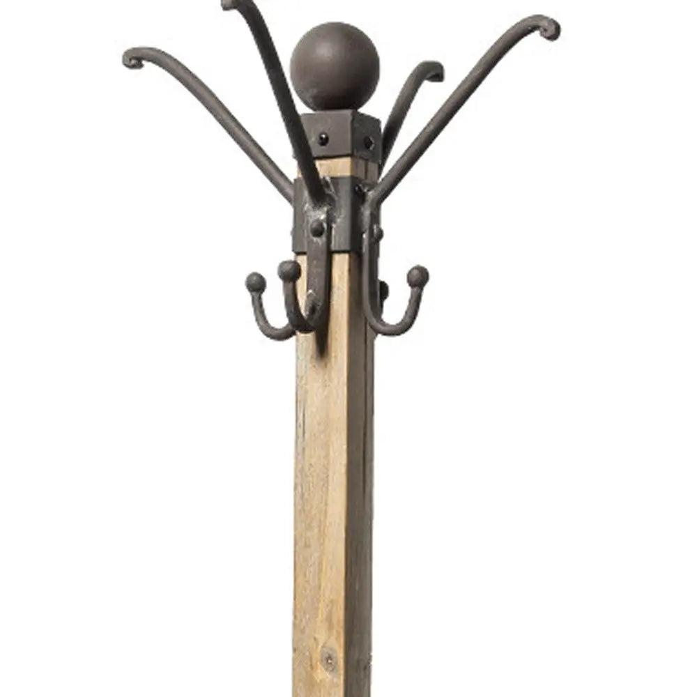 75" Black And Brown Solid Wood And Steel Twelve Hook Freestanding Coat Rack Homeroots Organization