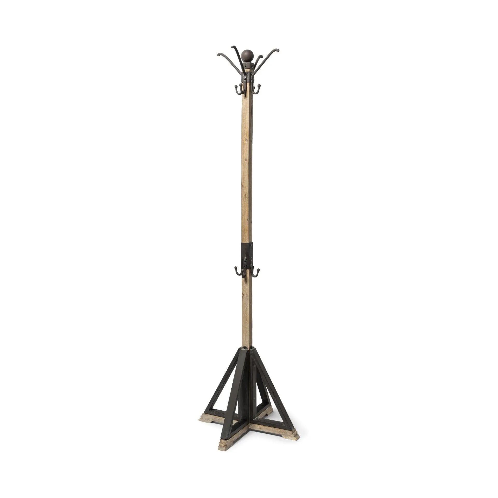 75" Black And Brown Solid Wood And Steel Twelve Hook Freestanding Coat Rack Homeroots Organization