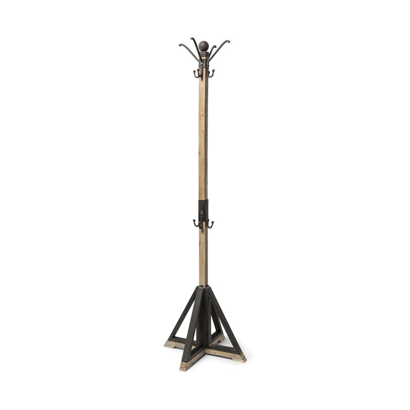 75" Black And Brown Solid Wood And Steel Twelve Hook Freestanding Coat Rack Homeroots Organization
