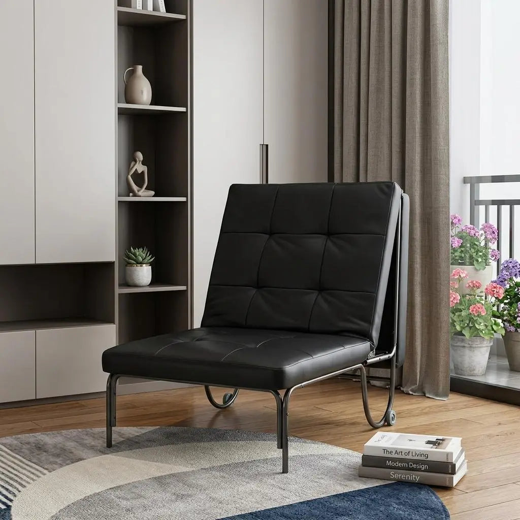 75" Black Faux Leather Tufted Convertible Chair Homeroots Living Room