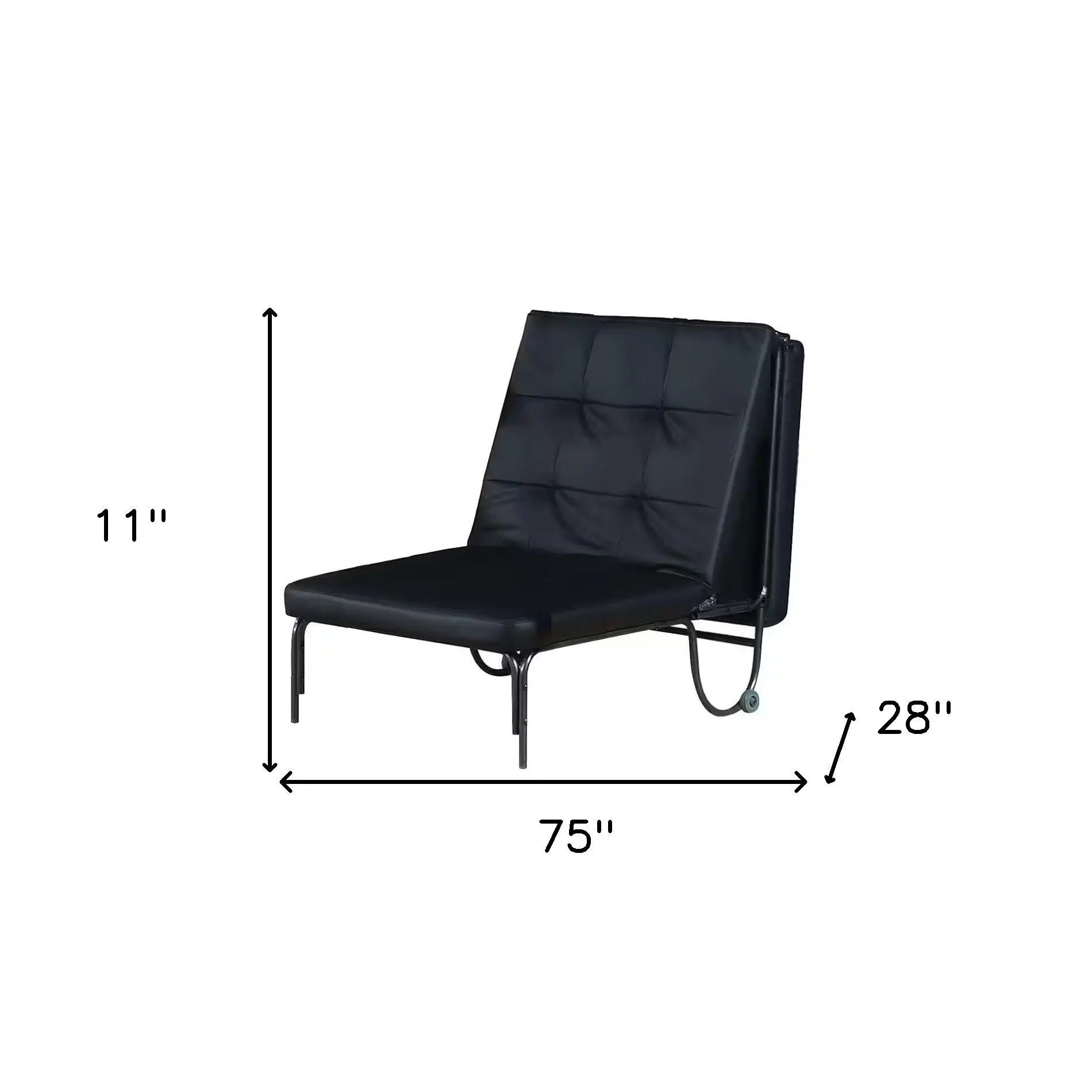 75" Black Faux Leather Tufted Convertible Chair Homeroots Living Room