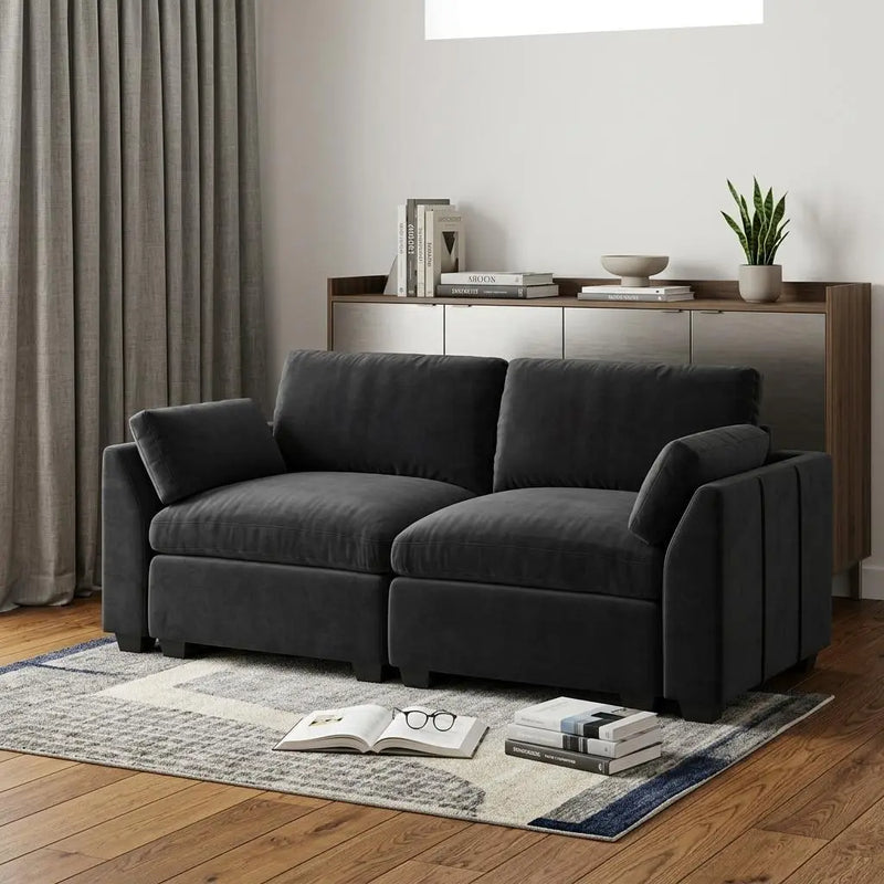 75" Black Velvet Modular Loveseat Homeroots Living Room