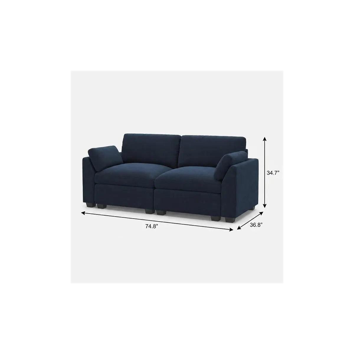 75" Blue and Black Velvet Modular Loveseat Homeroots Living Room