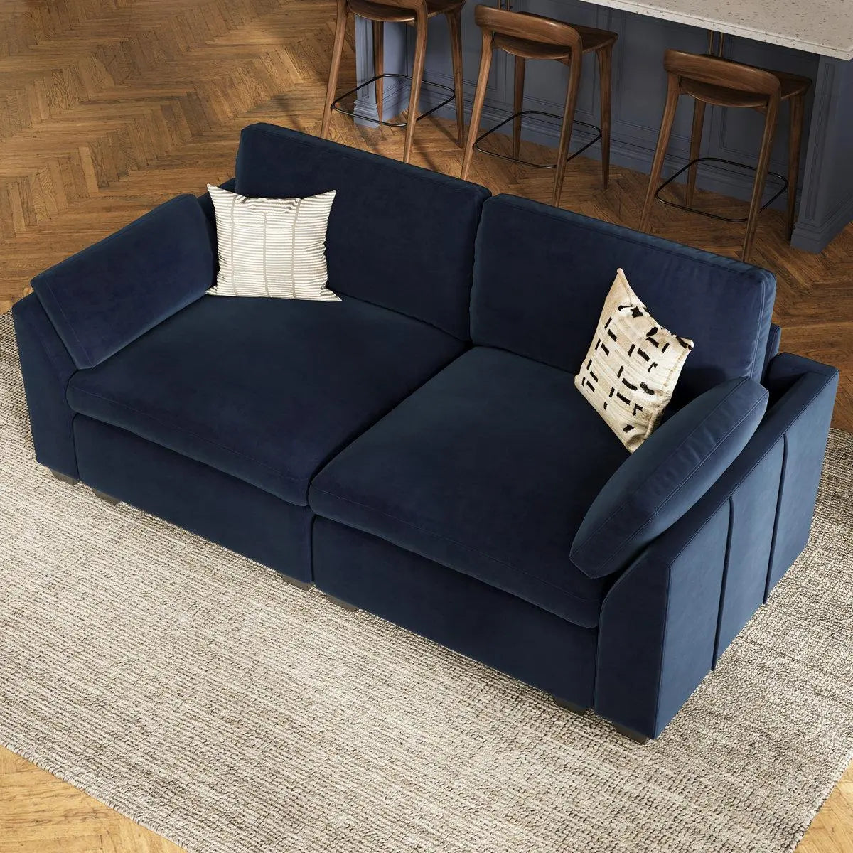 75" Blue and Black Velvet Modular Loveseat Homeroots Living Room