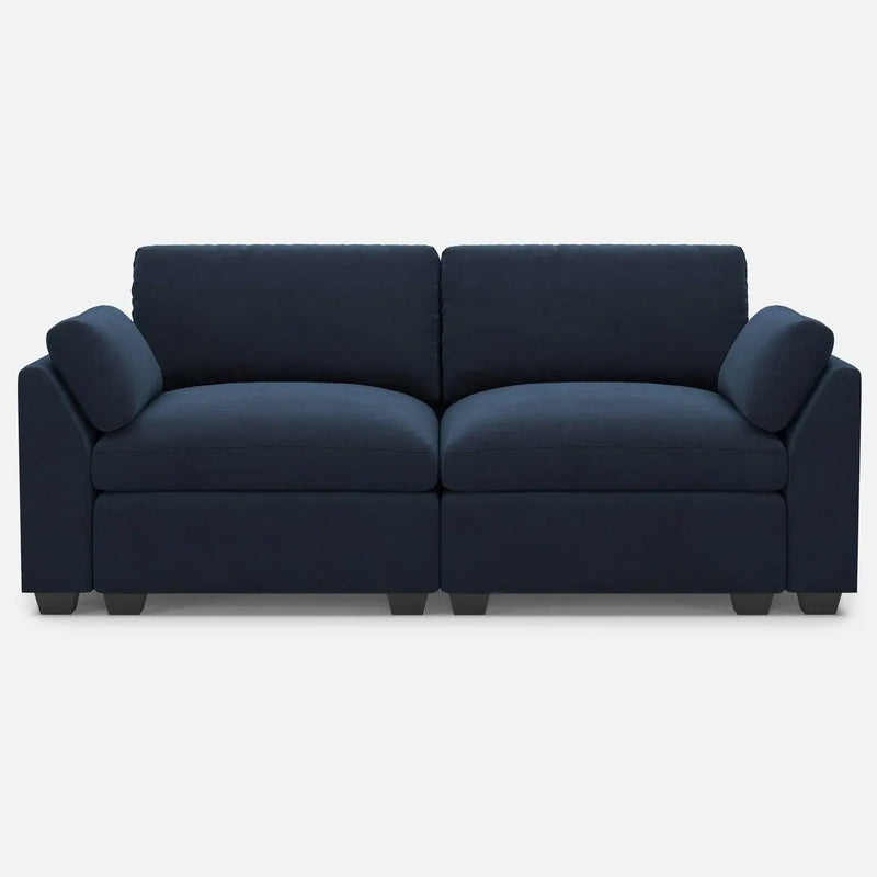 75" Blue and Black Velvet Modular Loveseat Homeroots Living Room