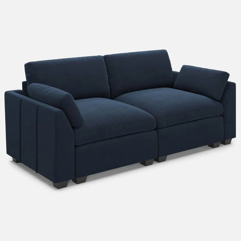75" Blue and Black Velvet Modular Loveseat Homeroots Living Room