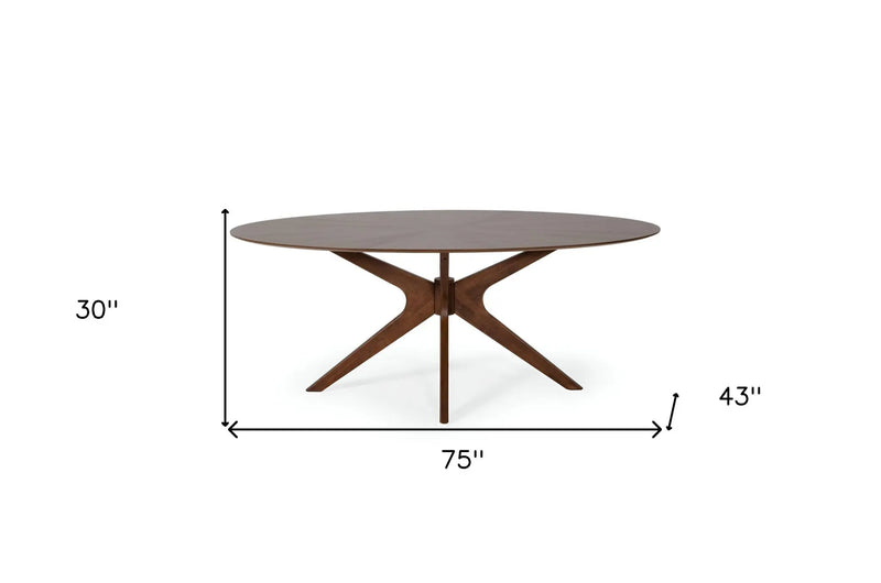 75" Brown Oval Solid Manufactured Wood Pedestal Base Dining Table Homeroots Kitchen & Dining