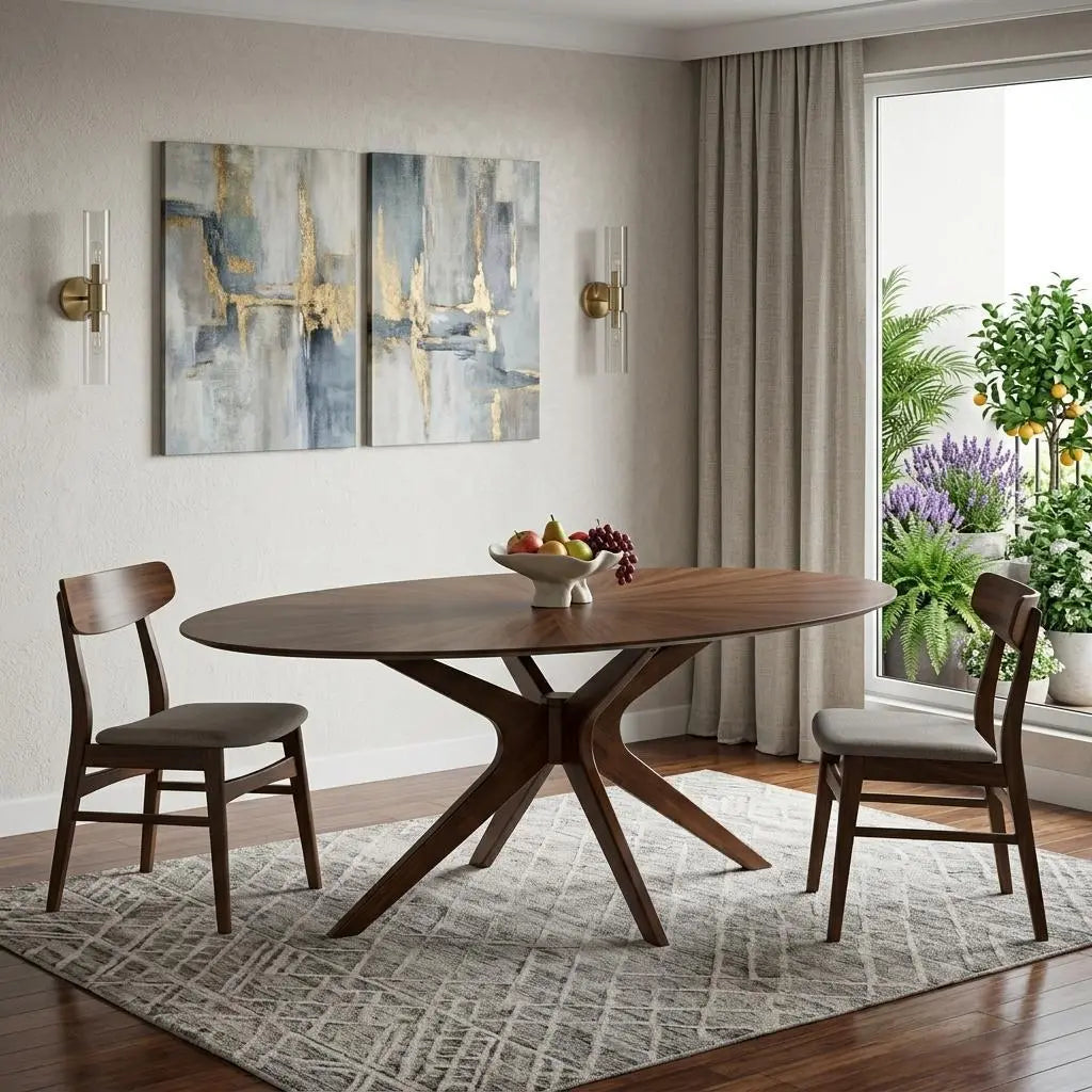 75" Brown Oval Solid Manufactured Wood Pedestal Base Dining Table Homeroots Kitchen & Dining