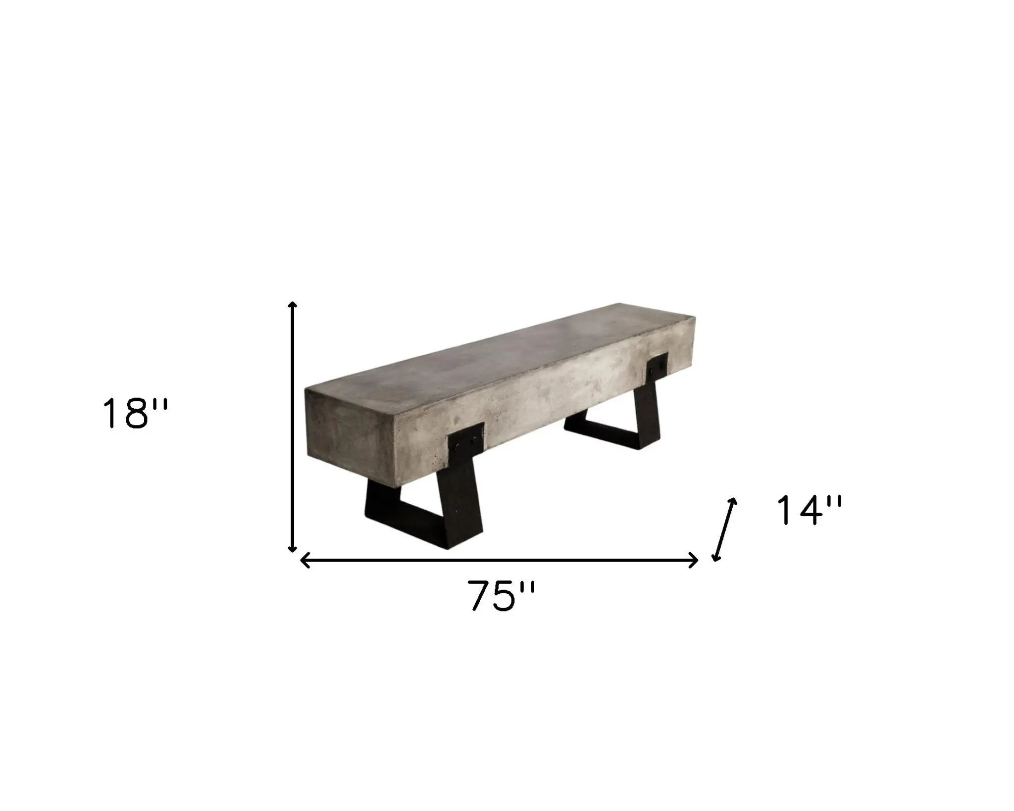 75" Gray and Black Metal and Concrete Indoor Outdoor Bench Homeroots Outdoor