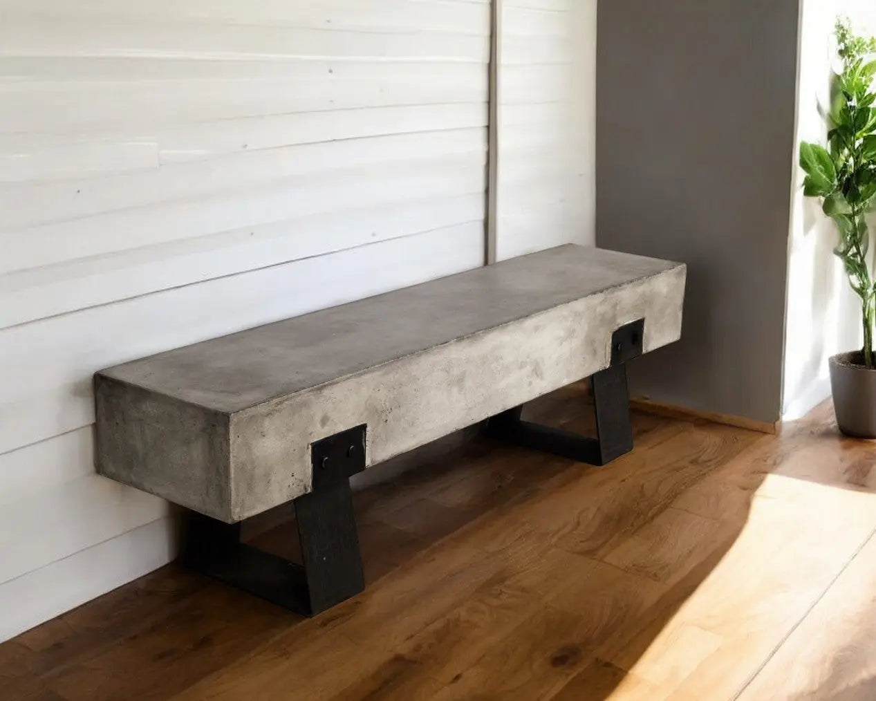 75" Gray and Black Metal and Concrete Indoor Outdoor Bench Homeroots Outdoor