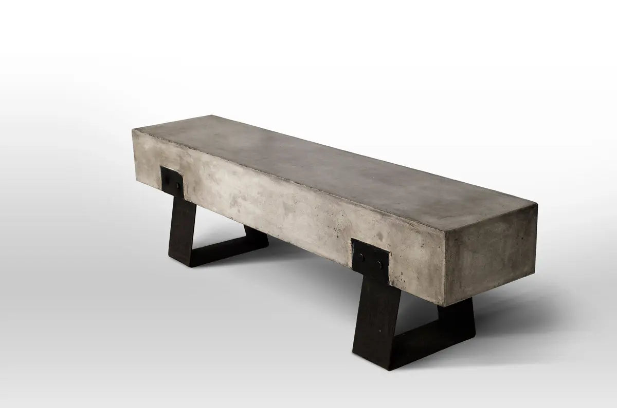 75" Gray and Black Metal and Concrete Indoor Outdoor Bench Homeroots Outdoor