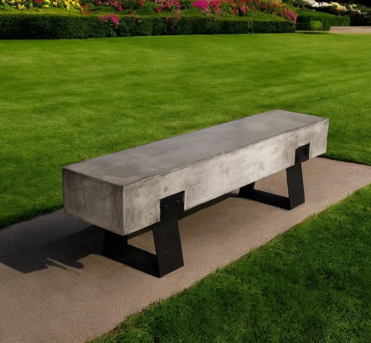 75" Gray and Black Metal and Concrete Indoor Outdoor Bench Homeroots Outdoor