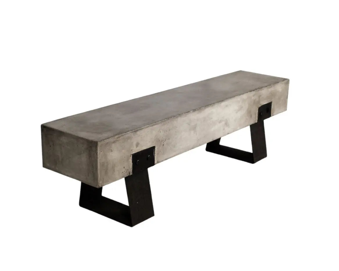 75" Gray and Black Metal and Concrete Indoor Outdoor Bench Homeroots Outdoor