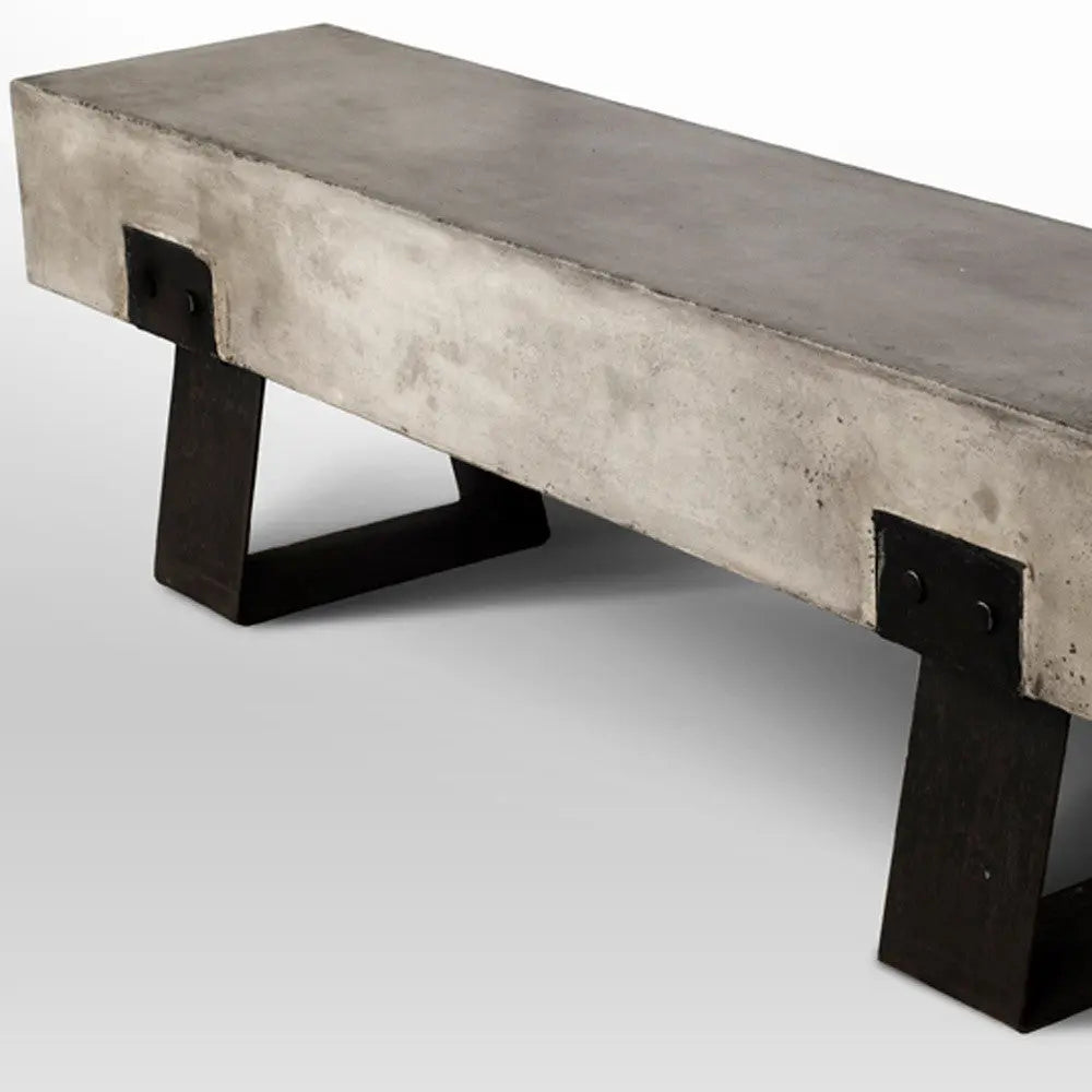 75" Gray and Black Metal and Concrete Indoor Outdoor Bench Homeroots Outdoor