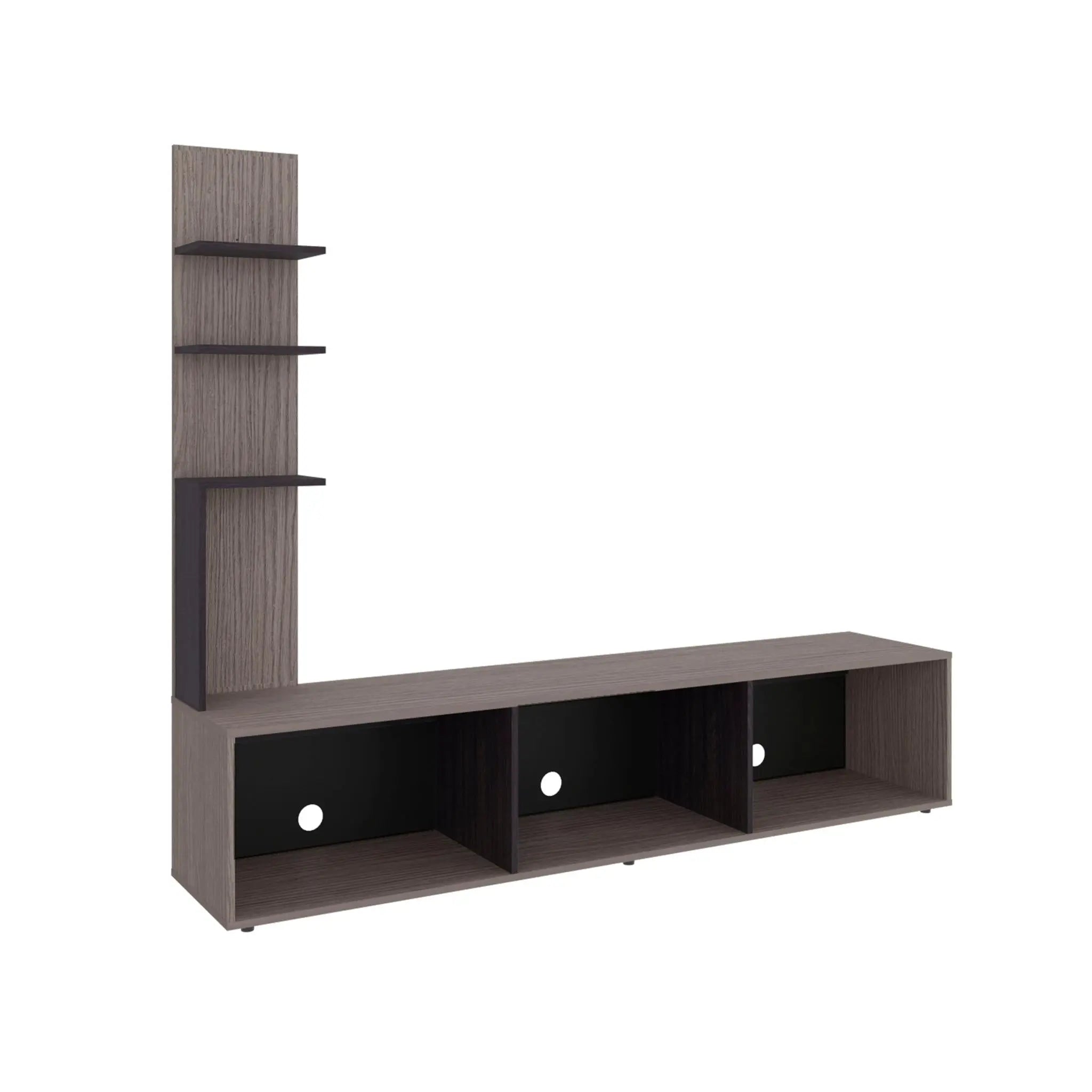 75" Oak Wood Open Shelving Entertainment Center with Bookcase Homeroots Living Room