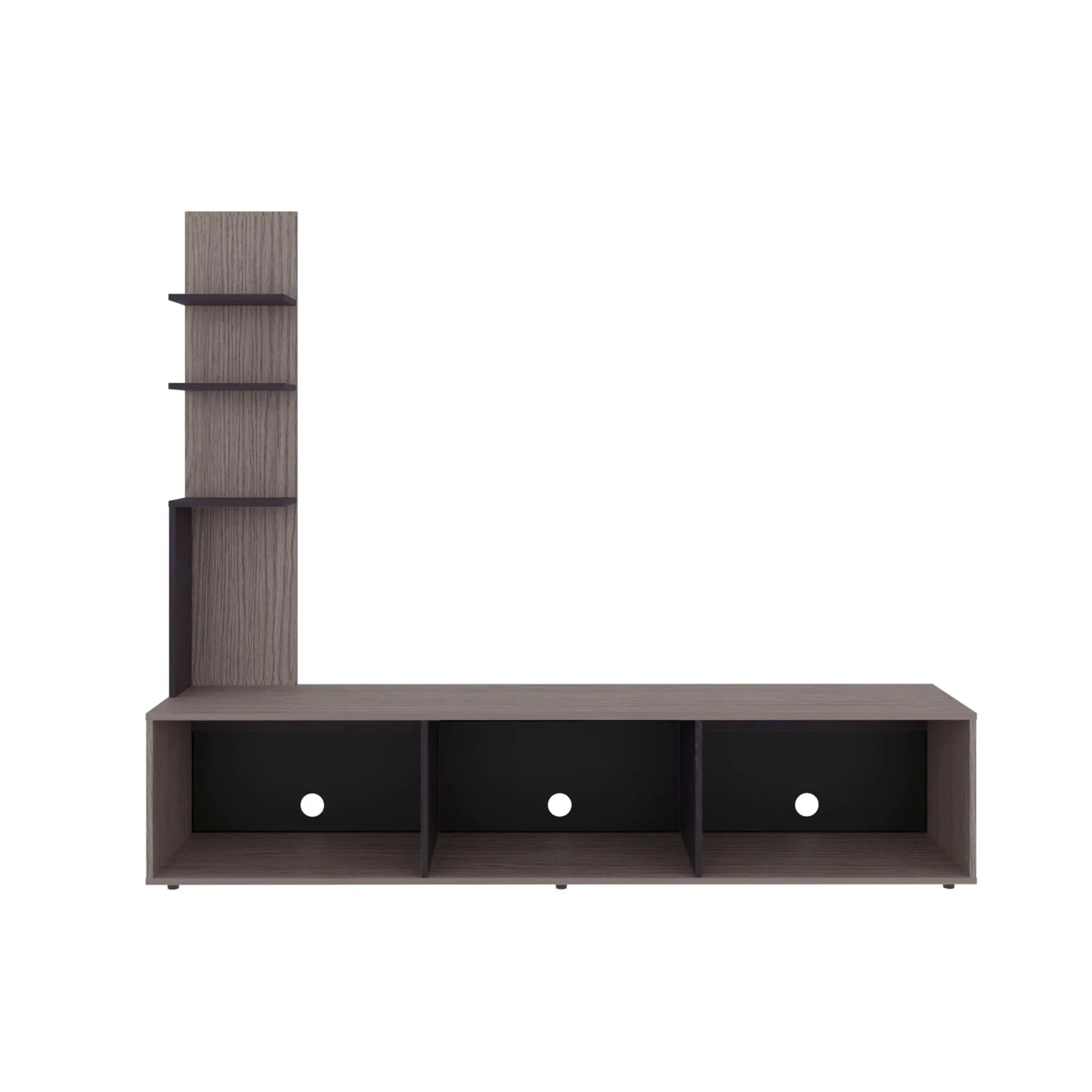 75" Oak Wood Open Shelving Entertainment Center with Bookcase Homeroots Living Room