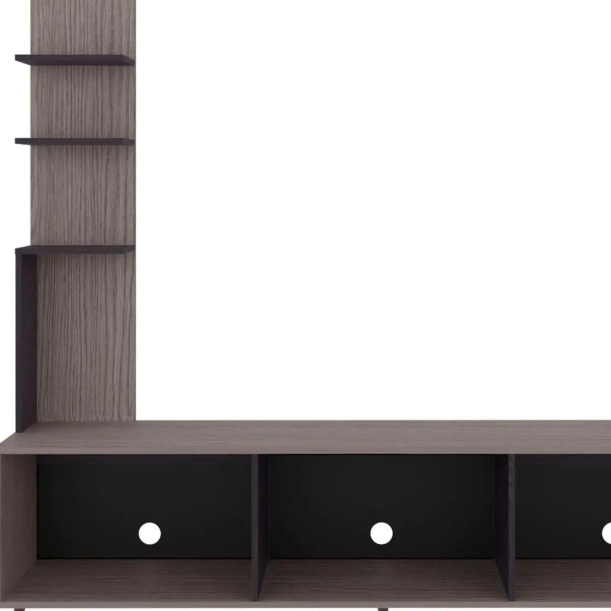 75" Oak Wood Open Shelving Entertainment Center with Bookcase Homeroots Living Room