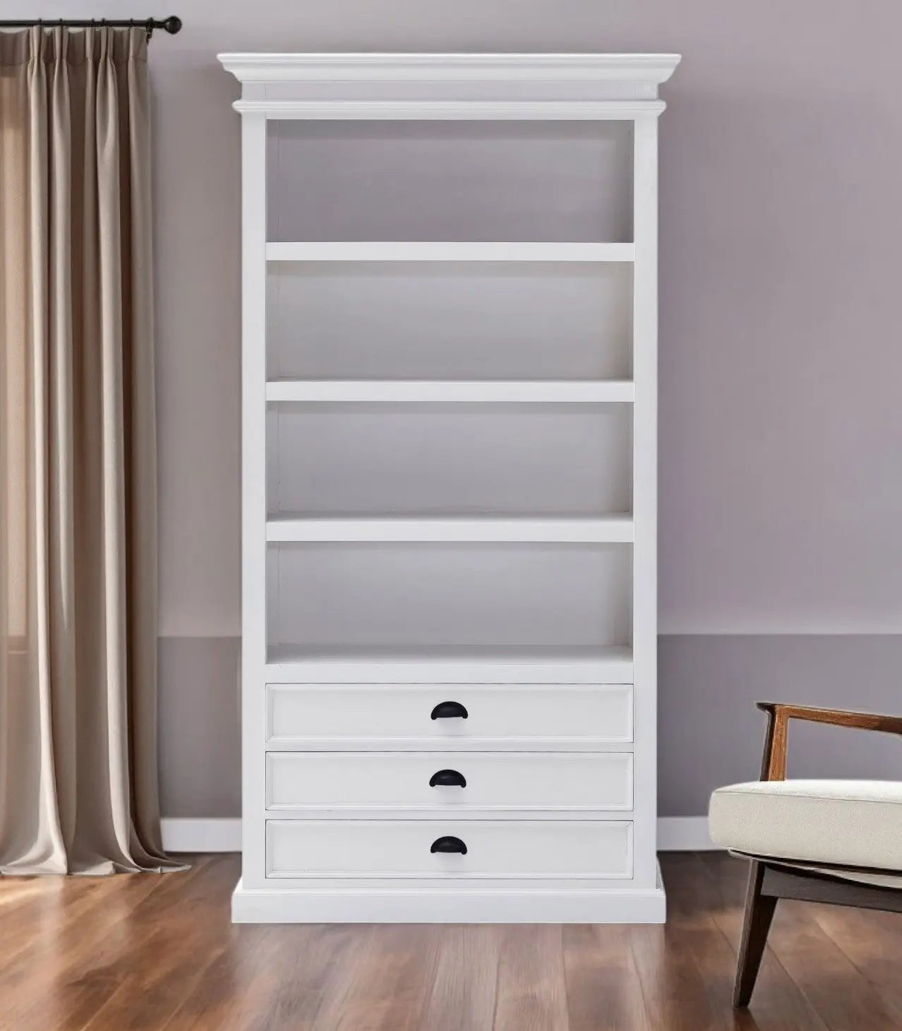 75" White Solid Wood Four Tier Bookcase Homeroots Office