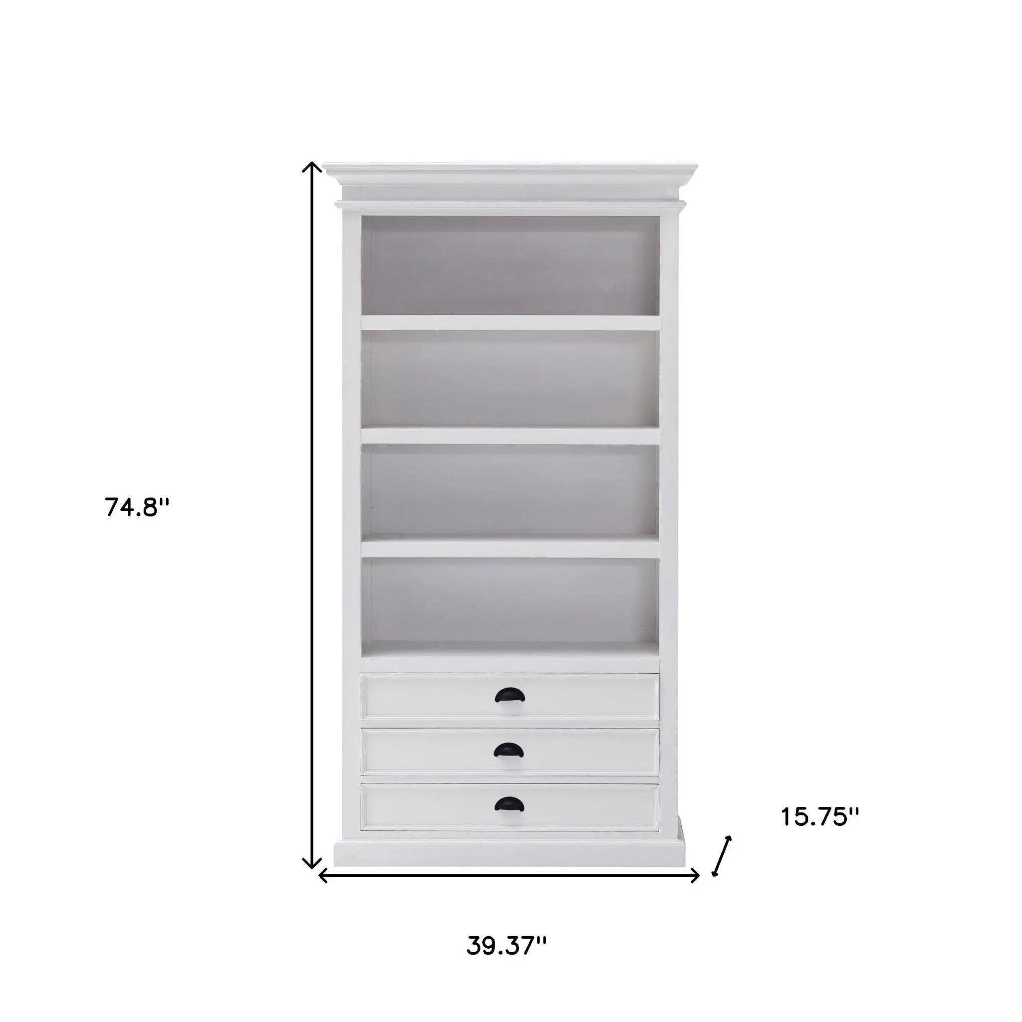 75" White Solid Wood Four Tier Bookcase Homeroots Office