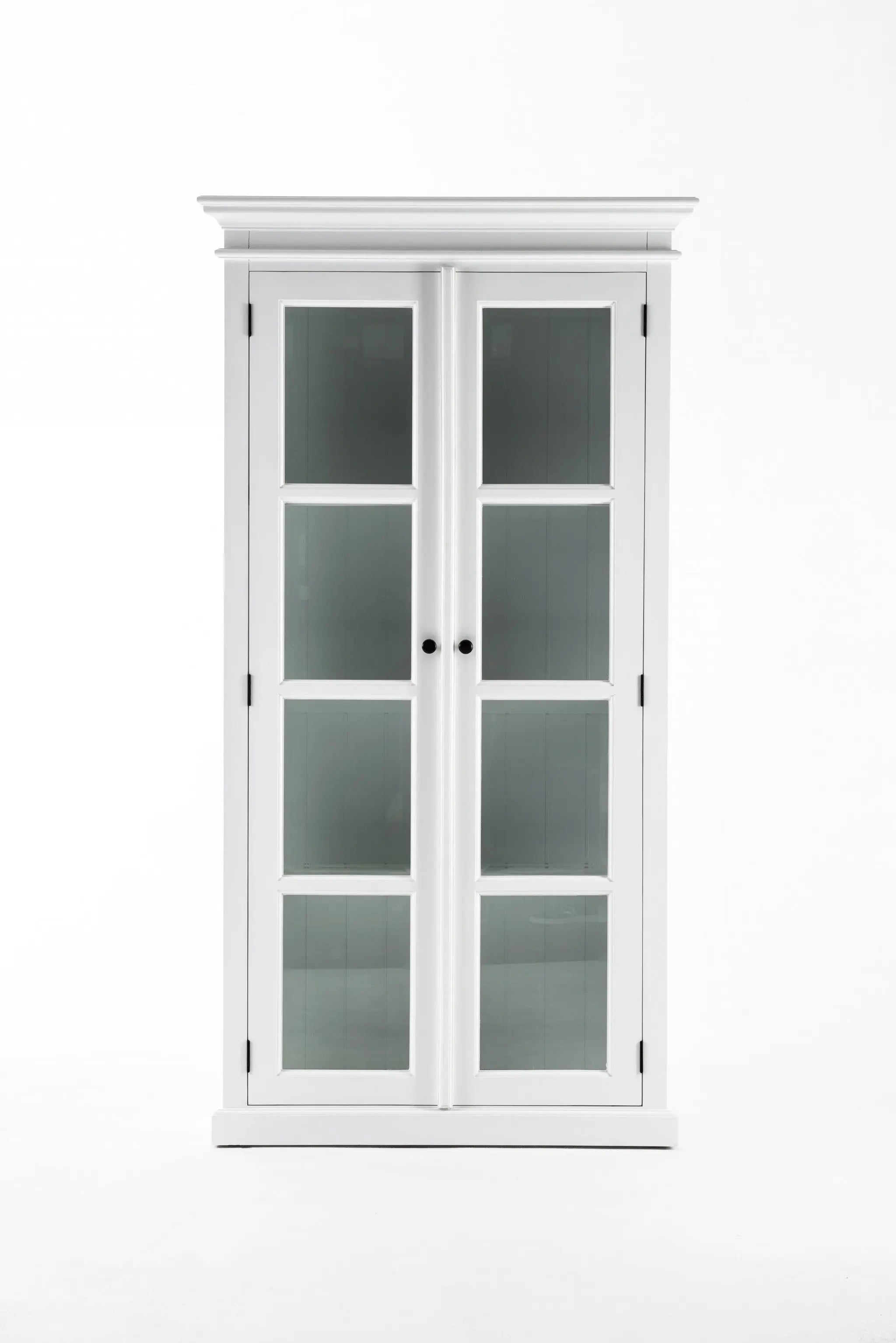 75" White Wood and Glass Double Door Storage Cabinet Homeroots Kitchen & Dining