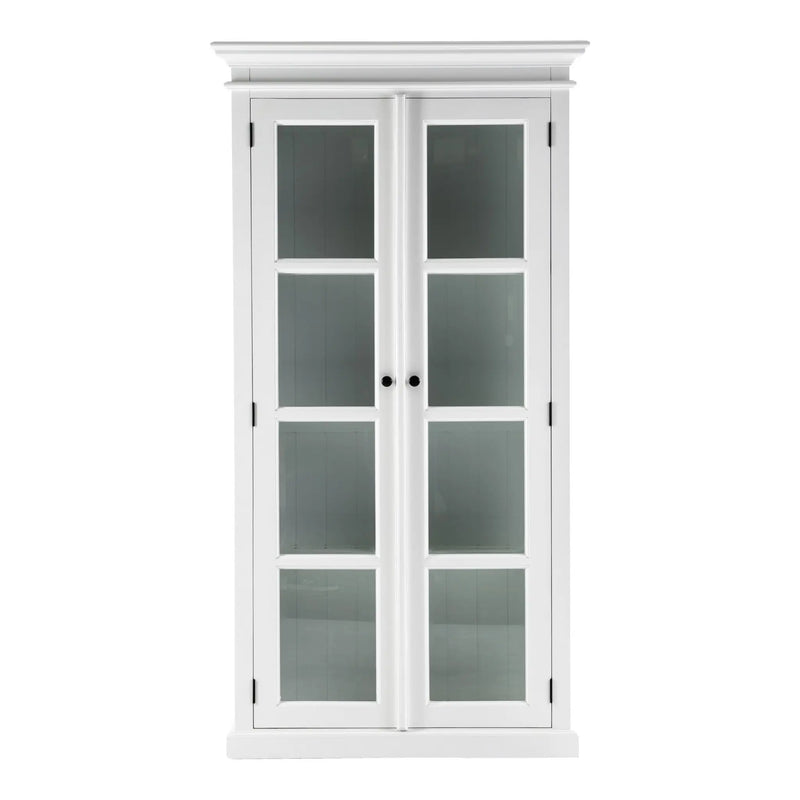 75" White Wood and Glass Double Door Storage Cabinet Homeroots Kitchen & Dining