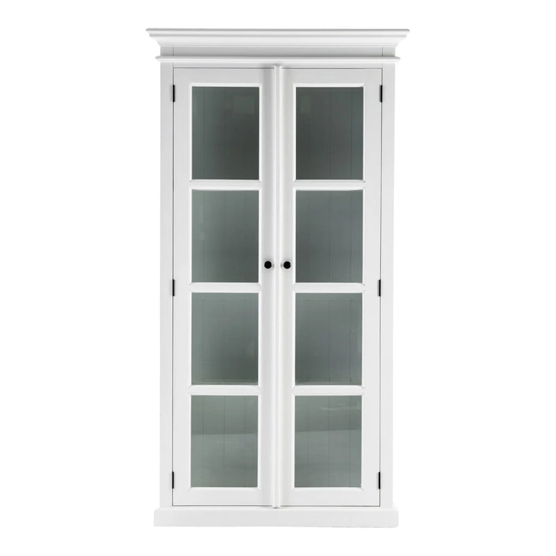 75" White Wood and Glass Double Door Storage Cabinet Homeroots Kitchen & Dining