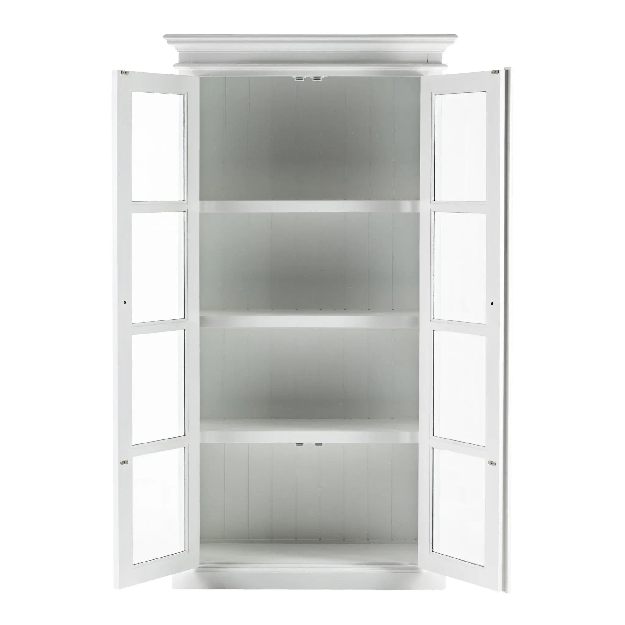 75" White Wood and Glass Double Door Storage Cabinet Homeroots Kitchen & Dining