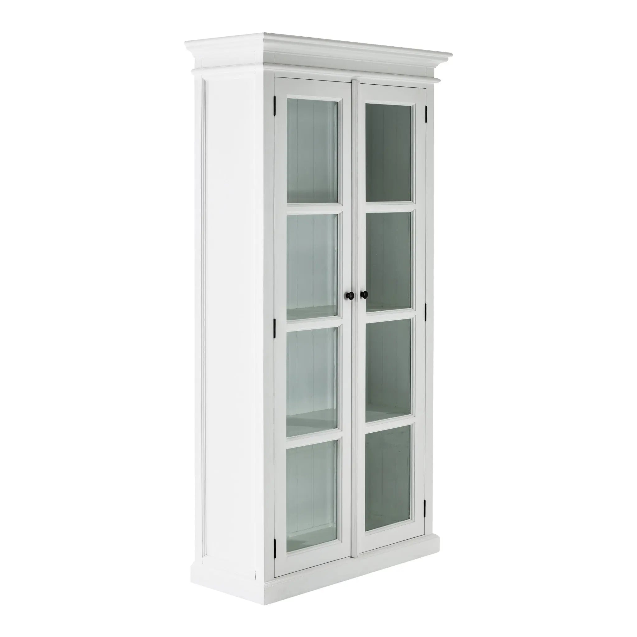 75" White Wood and Glass Double Door Storage Cabinet Homeroots Kitchen & Dining