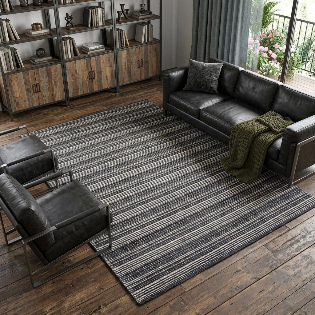 10' X 13' Black And Ivory Striped Hand Tufted Area Rug - Home & Garden