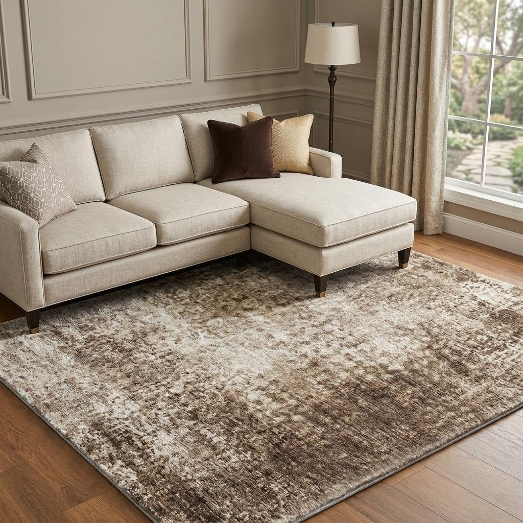 8' X 10' Brown And Ivory Abstract Shag Washable Area Rug With UV Protection - Home & Garden