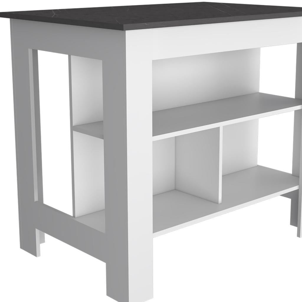 41" Black and White Wood Kitchen Island With Storage - Kitchen & Dining